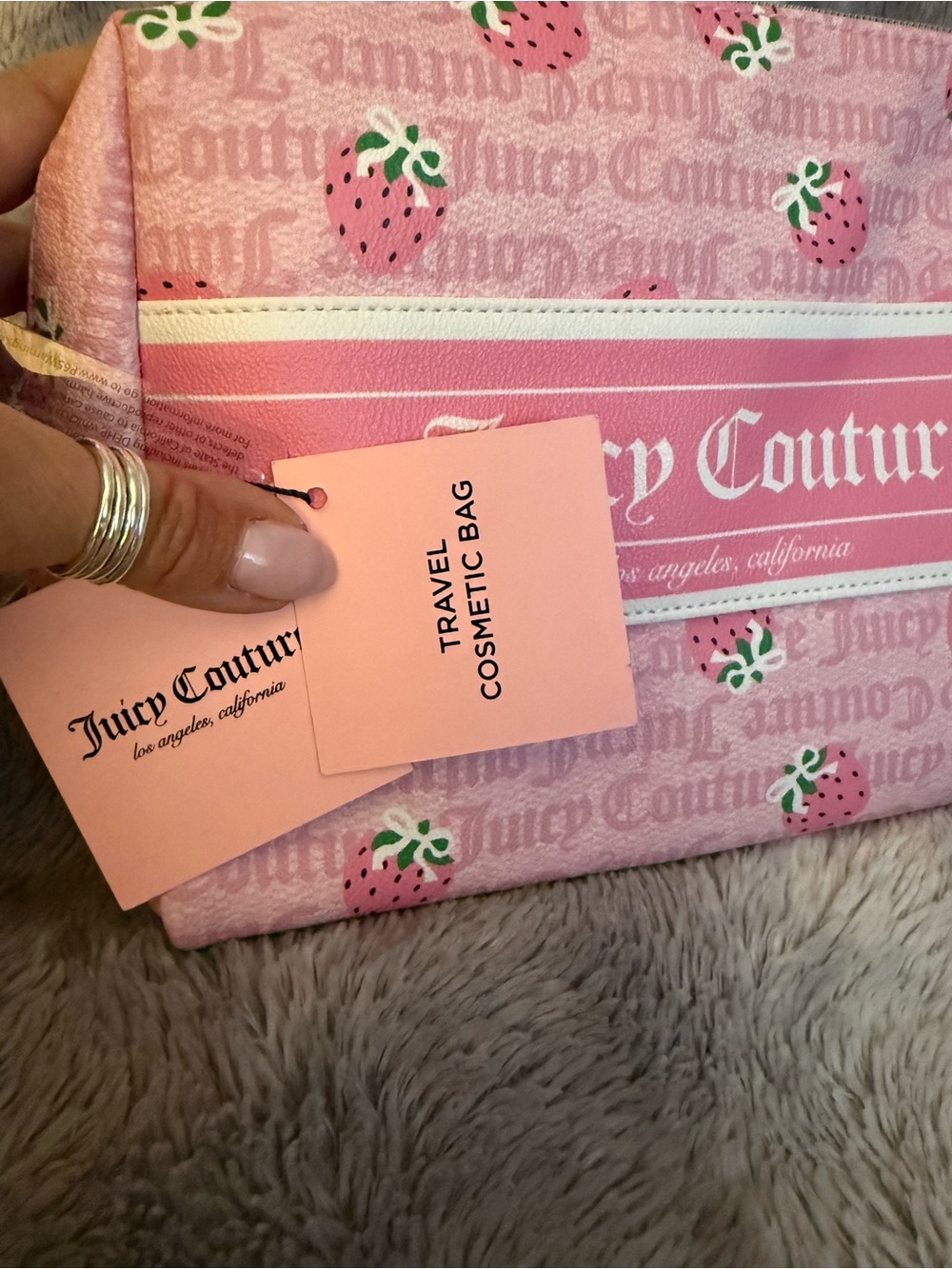 Juicy Couture Pink Strawberry Print Cosmetic Pouch NWT - Picture 6 of 12